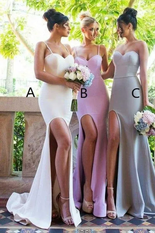 Modest Spaghetti Straps Sheath Long Bridesmaid Dresses Prom Dresses