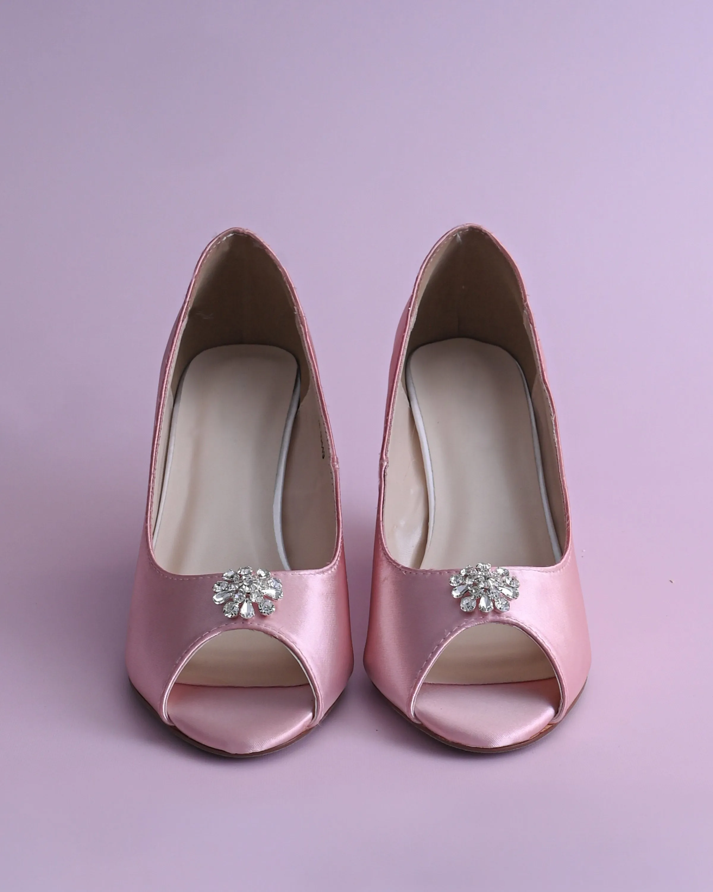 Nicole Blush Wedding Shoes with Simple Rhinestone Adornment