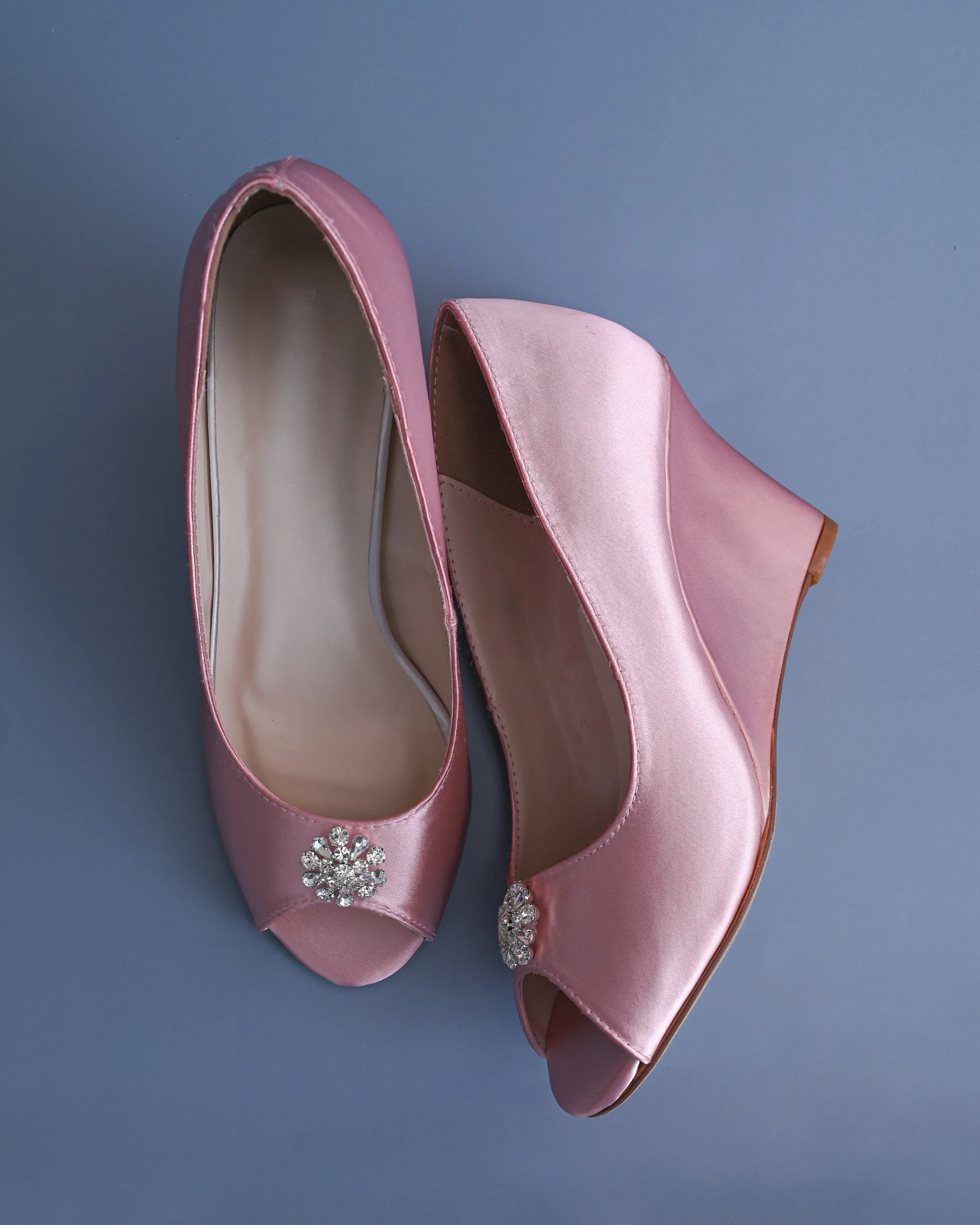 Nicole Blush Wedding Shoes with Simple Rhinestone Adornment