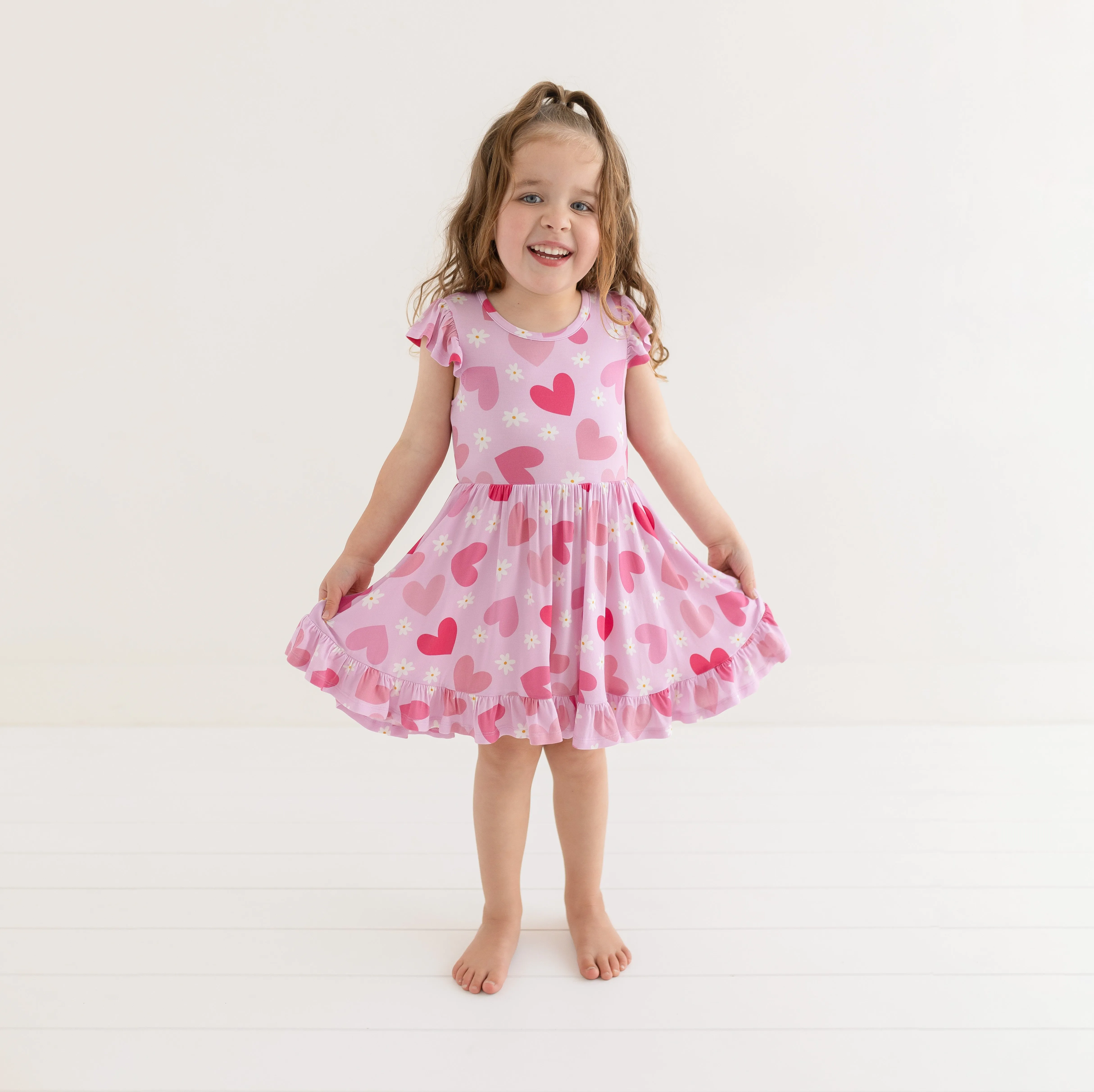 Posh Peanut Daisy Love Cap Sleeve Ruffled Twirl Dress