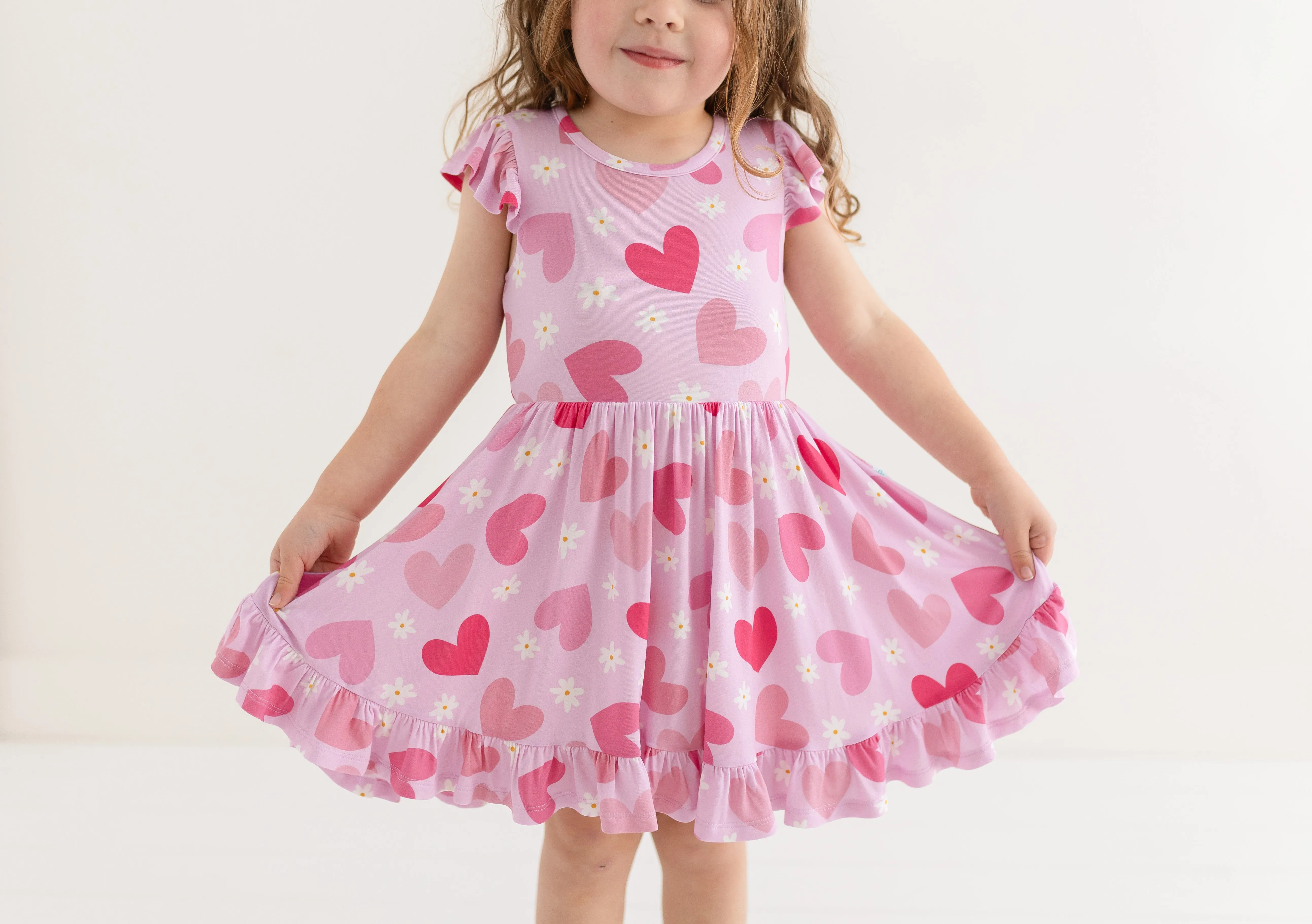 Posh Peanut Daisy Love Cap Sleeve Ruffled Twirl Dress