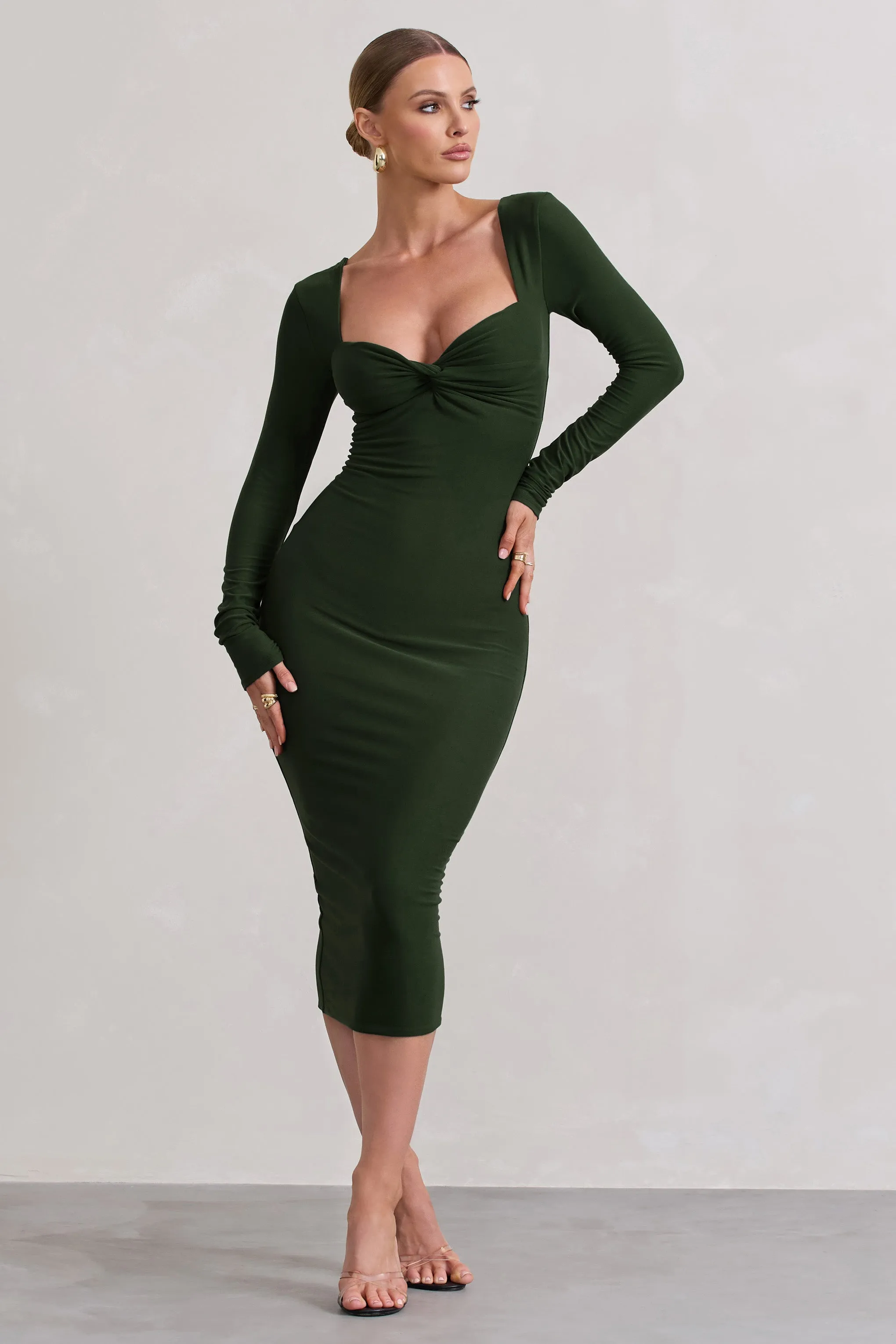 Sammy | Dark Green Bodycon Sweetheart Midi Dress