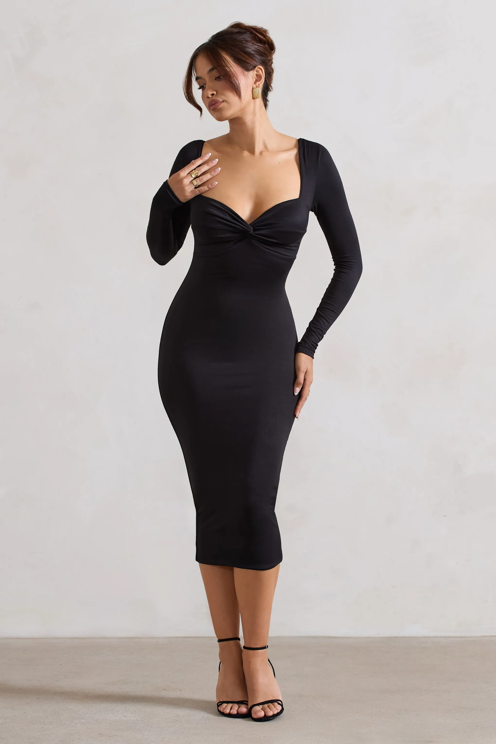 Sammy | Black Bodycon Sweetheart Midi Dress