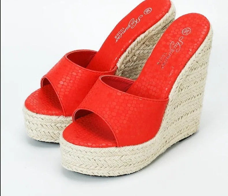 Slip-on High Heels Wedge Sandals