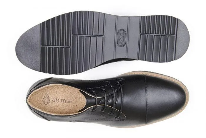 Stylish Black Cap Toe Derby Shoes for Men by Ahimsa - Victor Collection