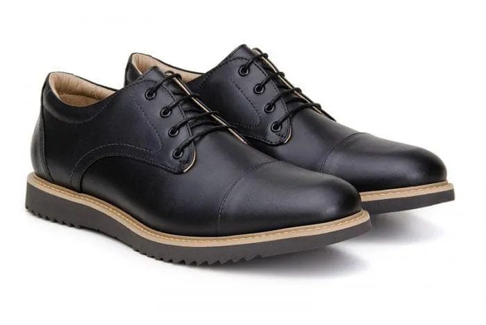 Stylish Black Cap Toe Derby Shoes for Men by Ahimsa - Victor Collection