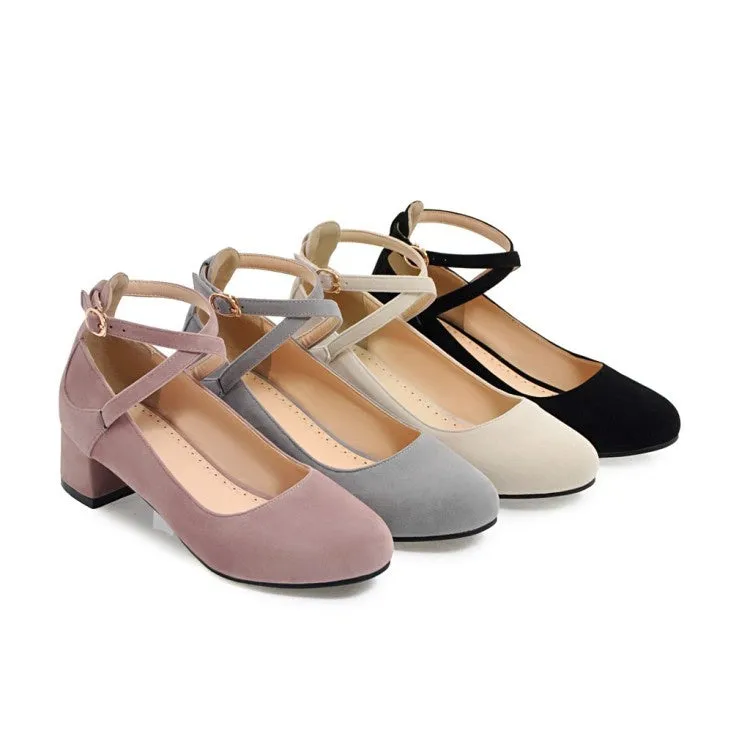 Women's Buckle Pumps Chunky Heels Shoes