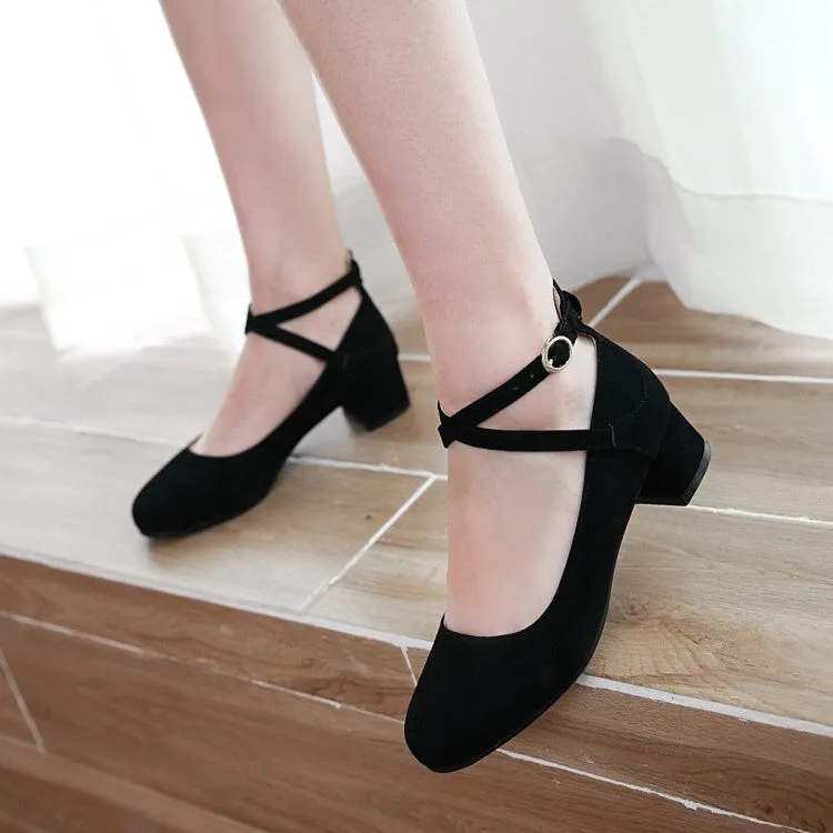 Women's Buckle Pumps Chunky Heels Shoes