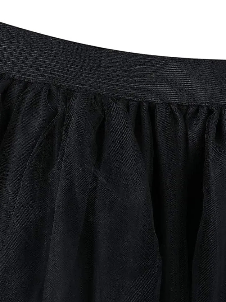 Women's Pleated Tulle Long Skirt in Black, White, and Red - Plus Size XL to 3XL