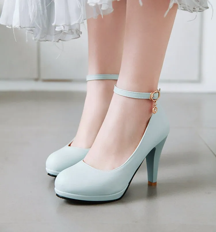 Women's Pointed Toe Ankle Strap Pumps High Heels Shoes