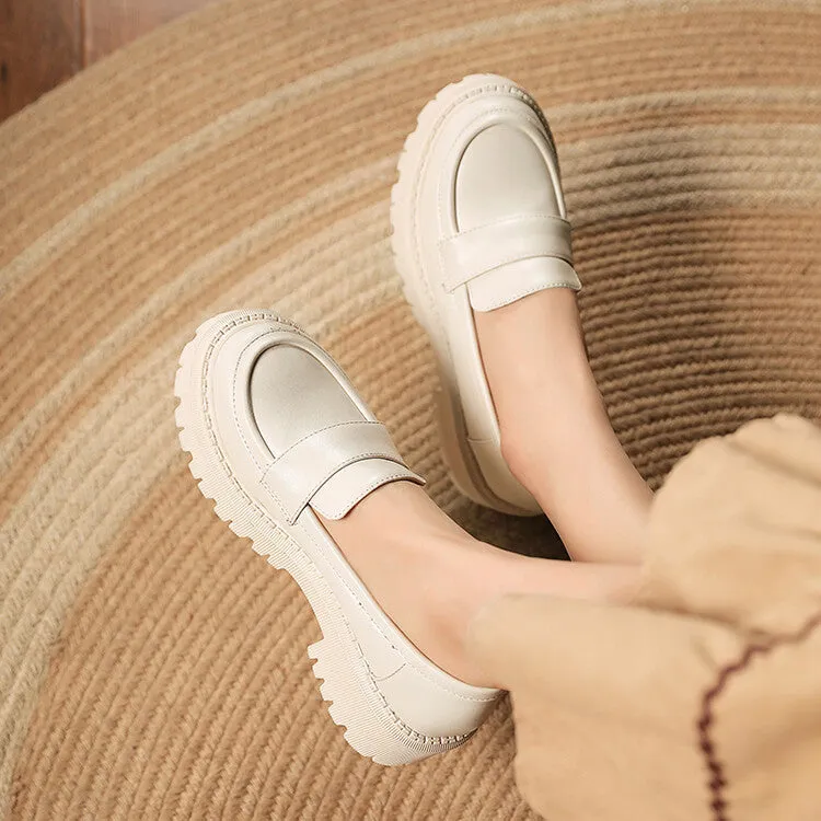 Women's Round Toe Stitch Platform Slip-On Loafers